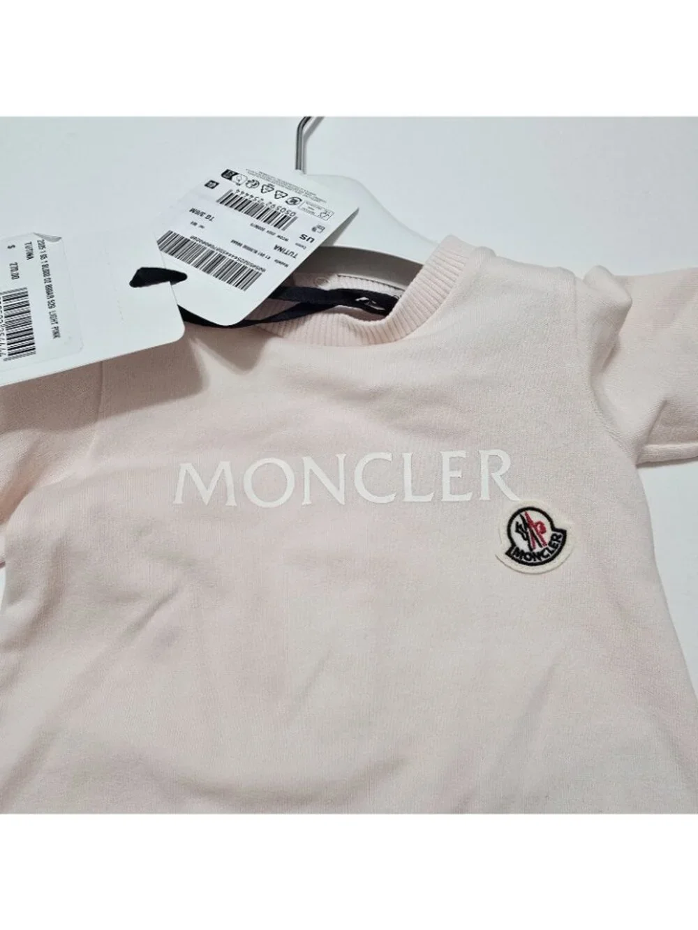 NEW Moncler - 3/6,‎ 9/12, 12/18 Mths Unisex Pink Logo Baby One Piece Romper